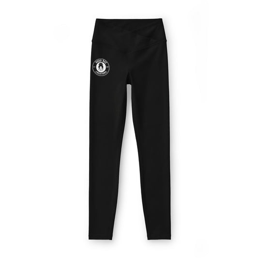Women’s Hoodbae Luxe Leggings — Minimal Black High-Waist Yoga Leggings with Small Circular Logo