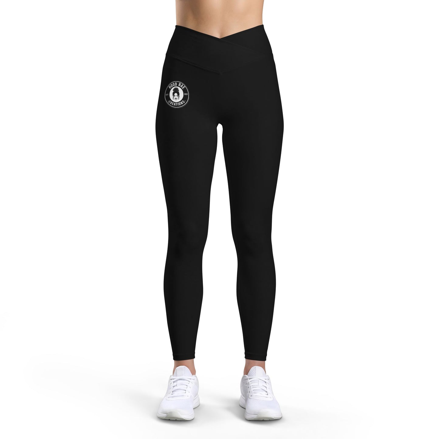 Women’s Hoodbae Luxe Leggings — Minimal Black High-Waist Yoga Leggings with Small Circular Logo