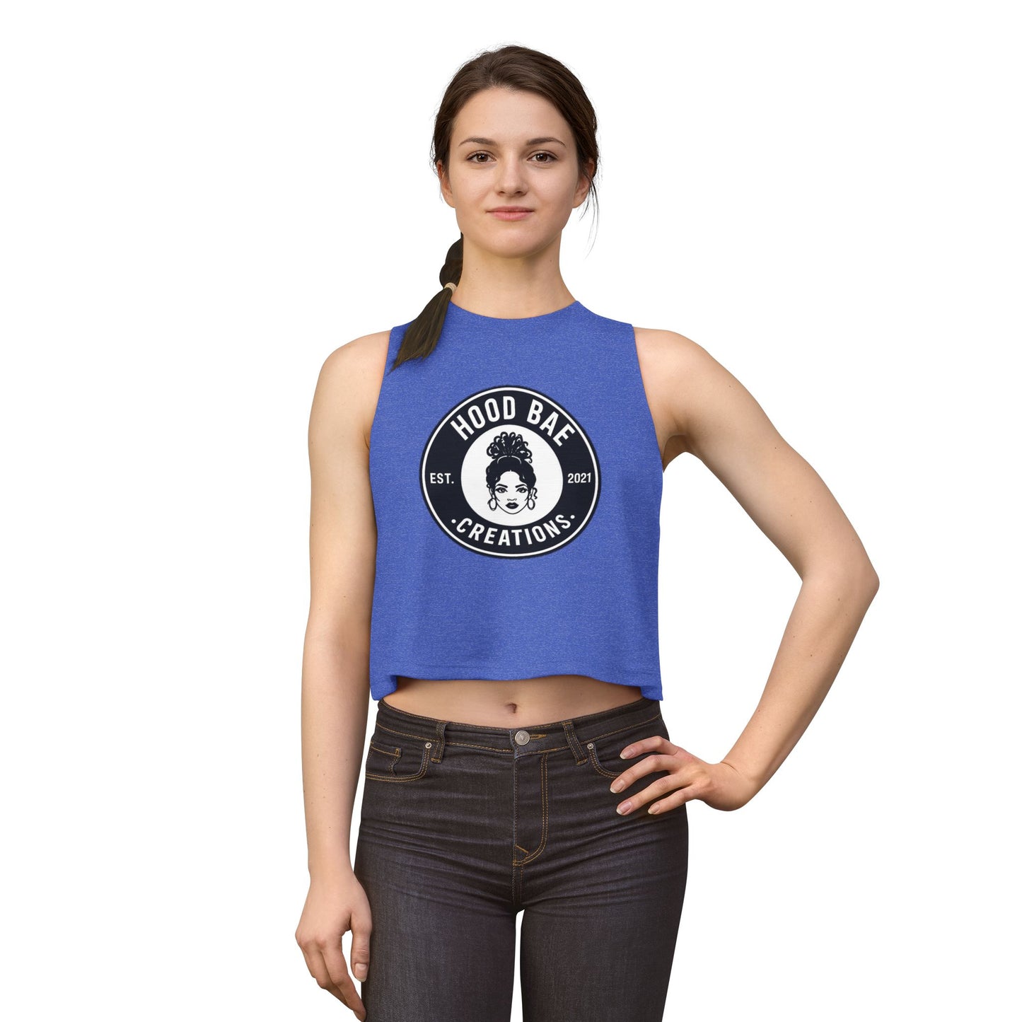 HoodBae Creations Crop Top — Women's Logo Tank, Afro Chic Graphic Top
