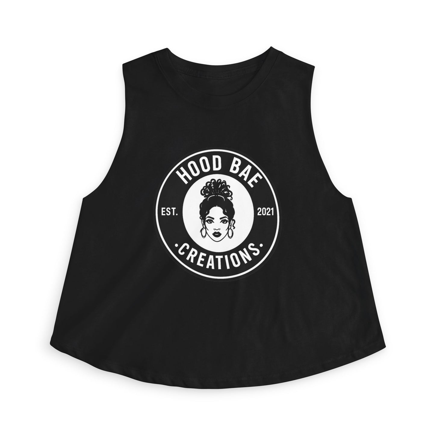 HoodBae Creations Crop Top — Women's Logo Tank, Afro Chic Graphic Top