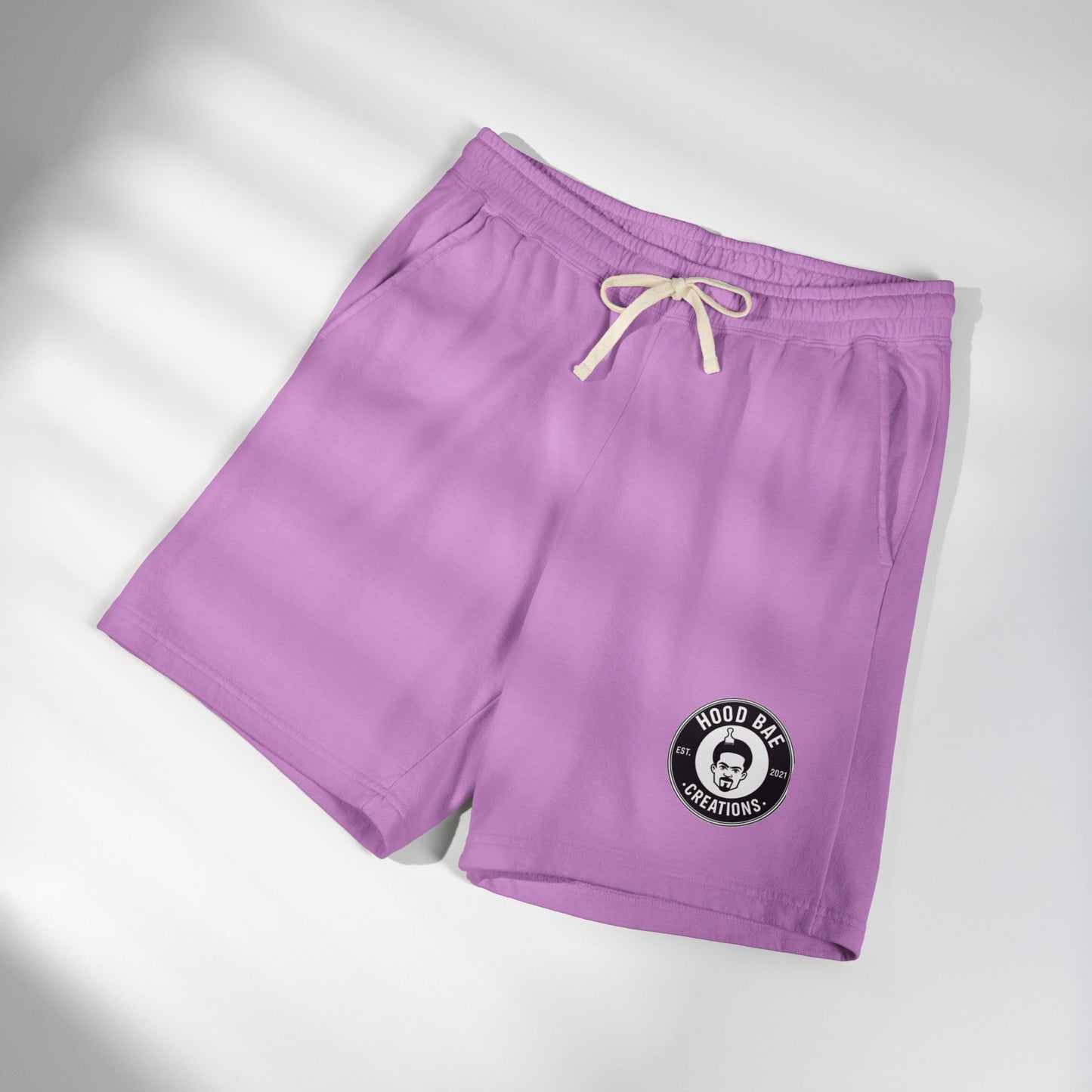 Hoodbae Fleece Sweat Shorts — Lightweight Garment-Dyed Lounge Shorts with Small with Logo