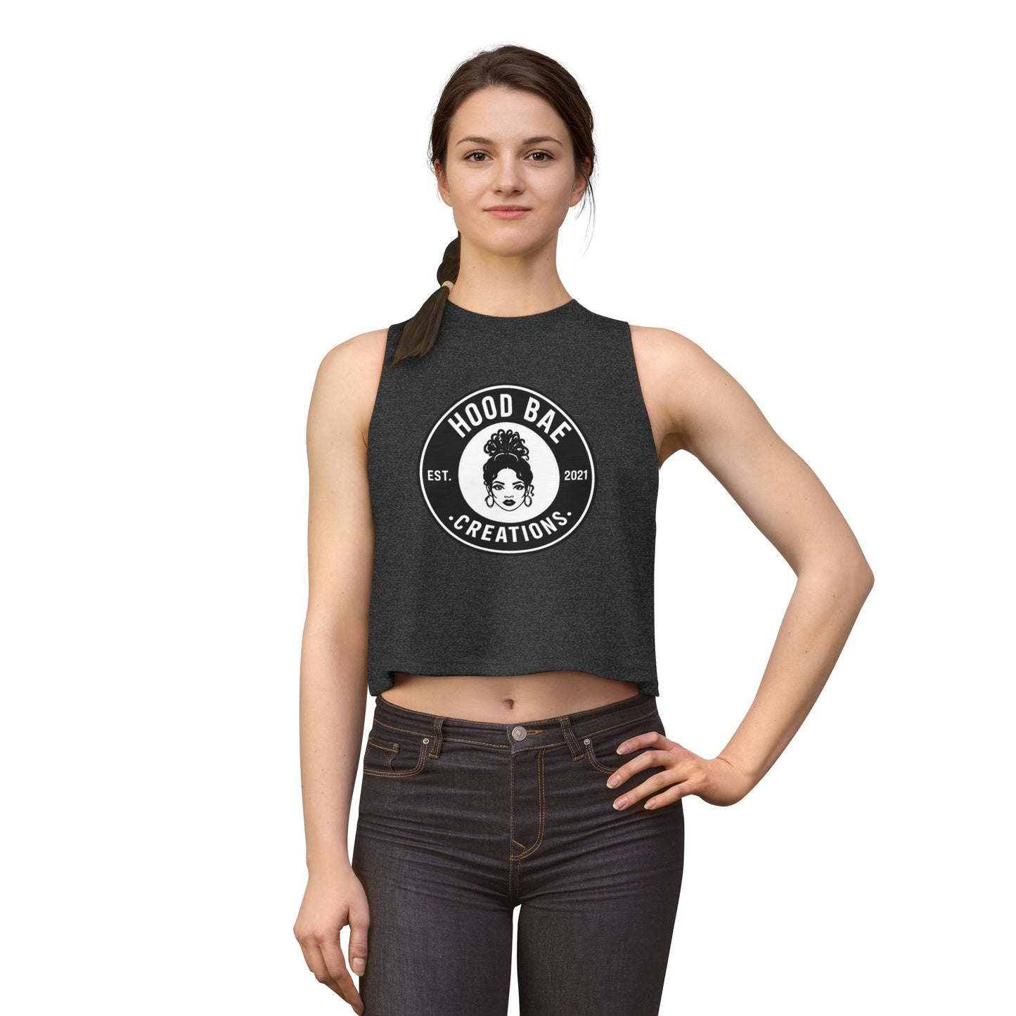 HoodBae Creations Crop Top — Women's Logo Tank, Afro Chic Graphic Top