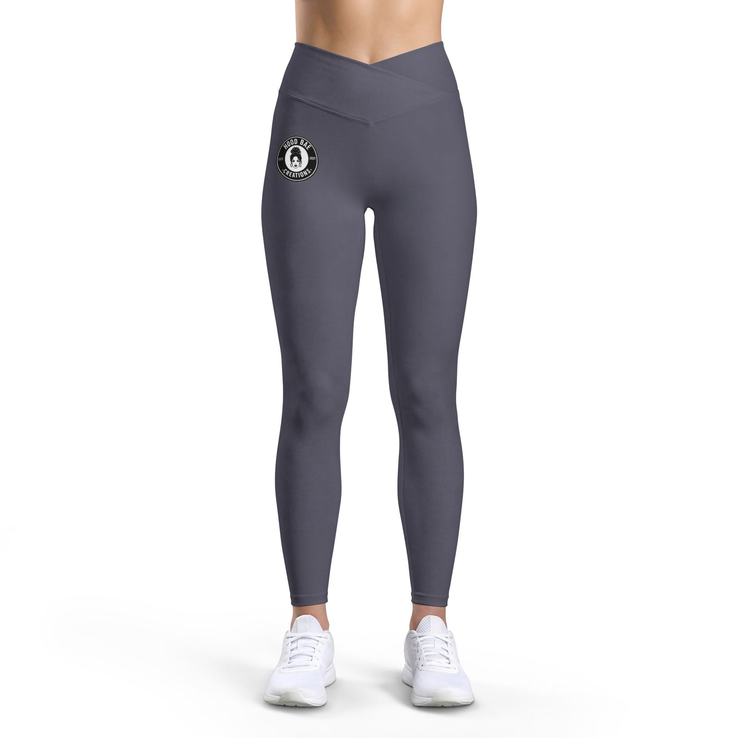 Women’s Hoodbae Luxe Leggings — Minimal Black High-Waist Yoga Leggings with Small Circular Logo