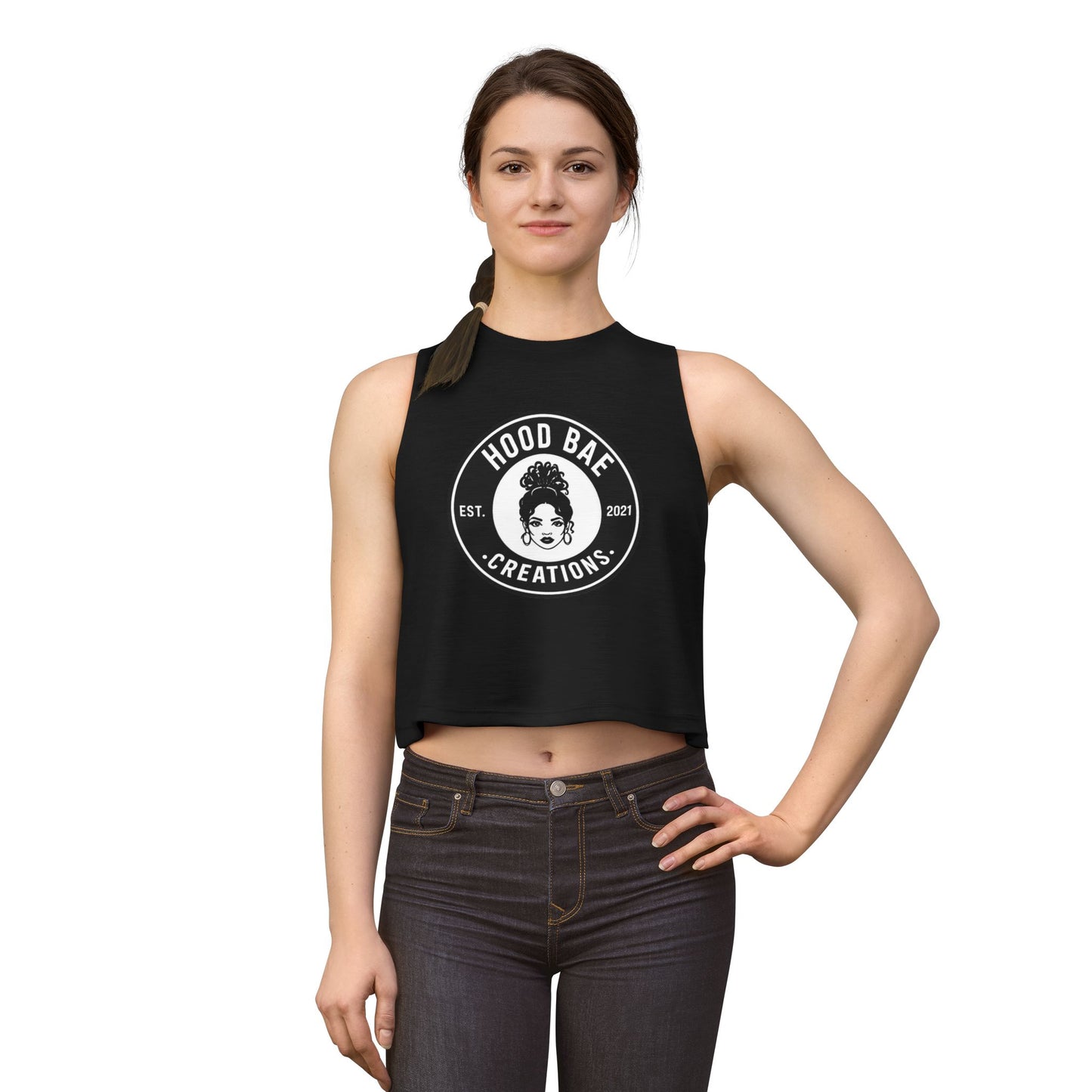 HoodBae Creations Crop Top — Women's Logo Tank, Afro Chic Graphic Top