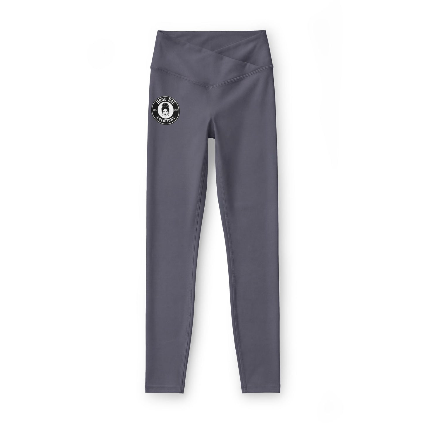 Women’s Hoodbae Luxe Leggings — Minimal Black High-Waist Yoga Leggings with Small Circular Logo